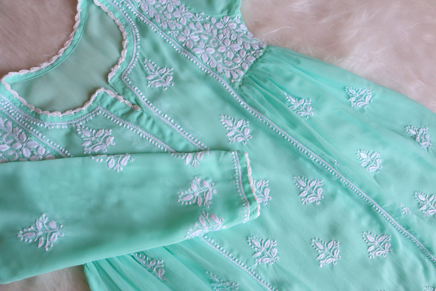 aftaab Mint Green &amp; White Georgette Peplum