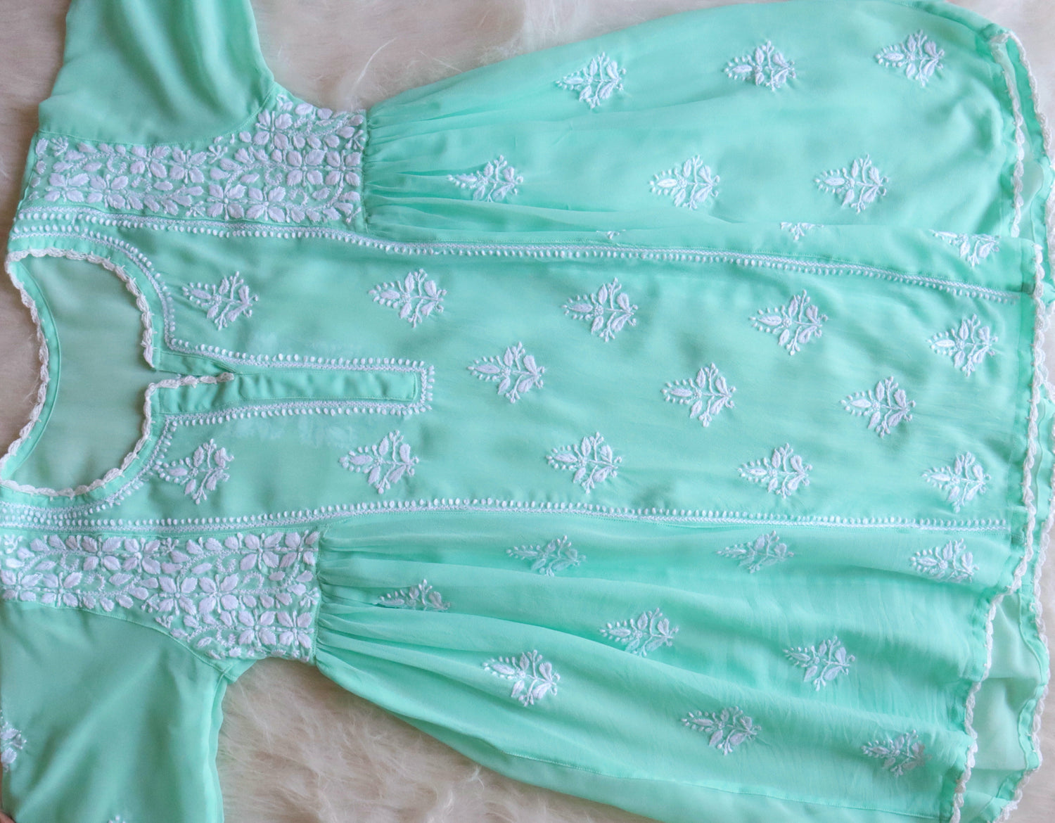 aftaab Mint Green &amp; White Georgette Peplum