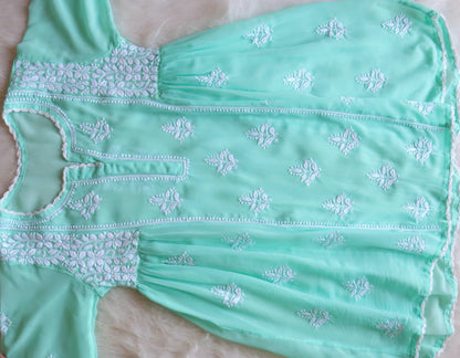 aftaab Mint Green &amp; White Georgette Peplum