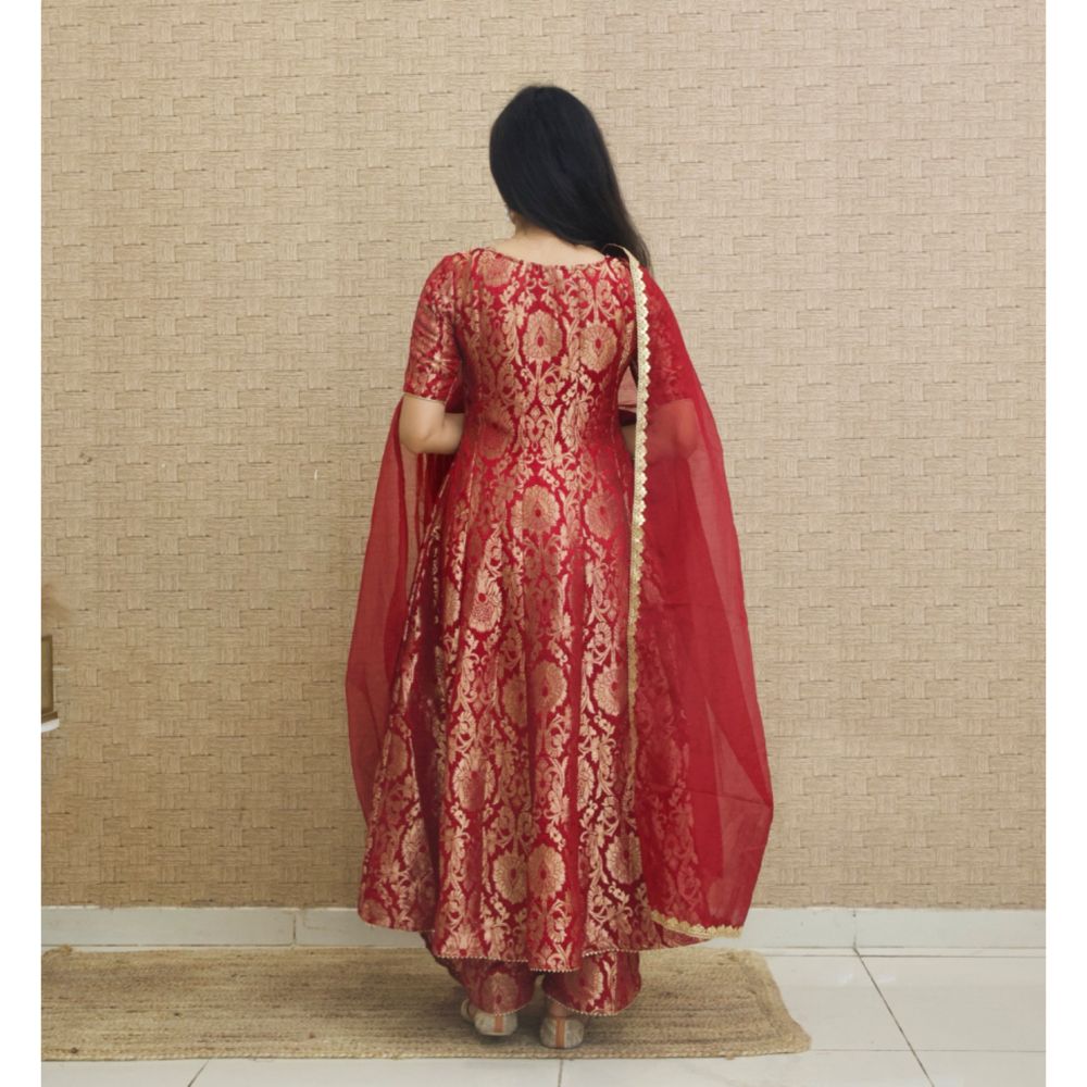 Maroon brocade anarkali suit