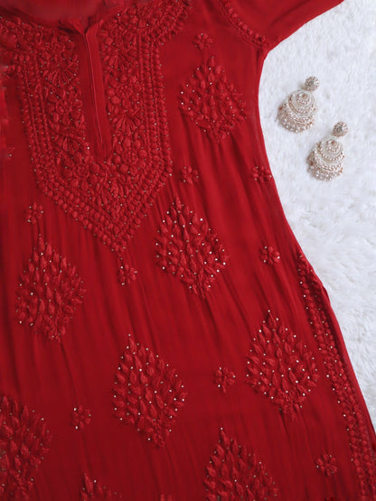 aayat Red Viscose Georgette Kurta