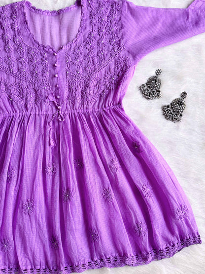 Khwaab Lavender Kota Pearl short Frock