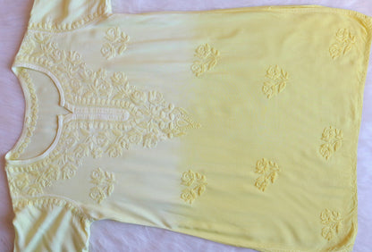 gulzar Pastel Yellow Ombre Short Rayon Kurta