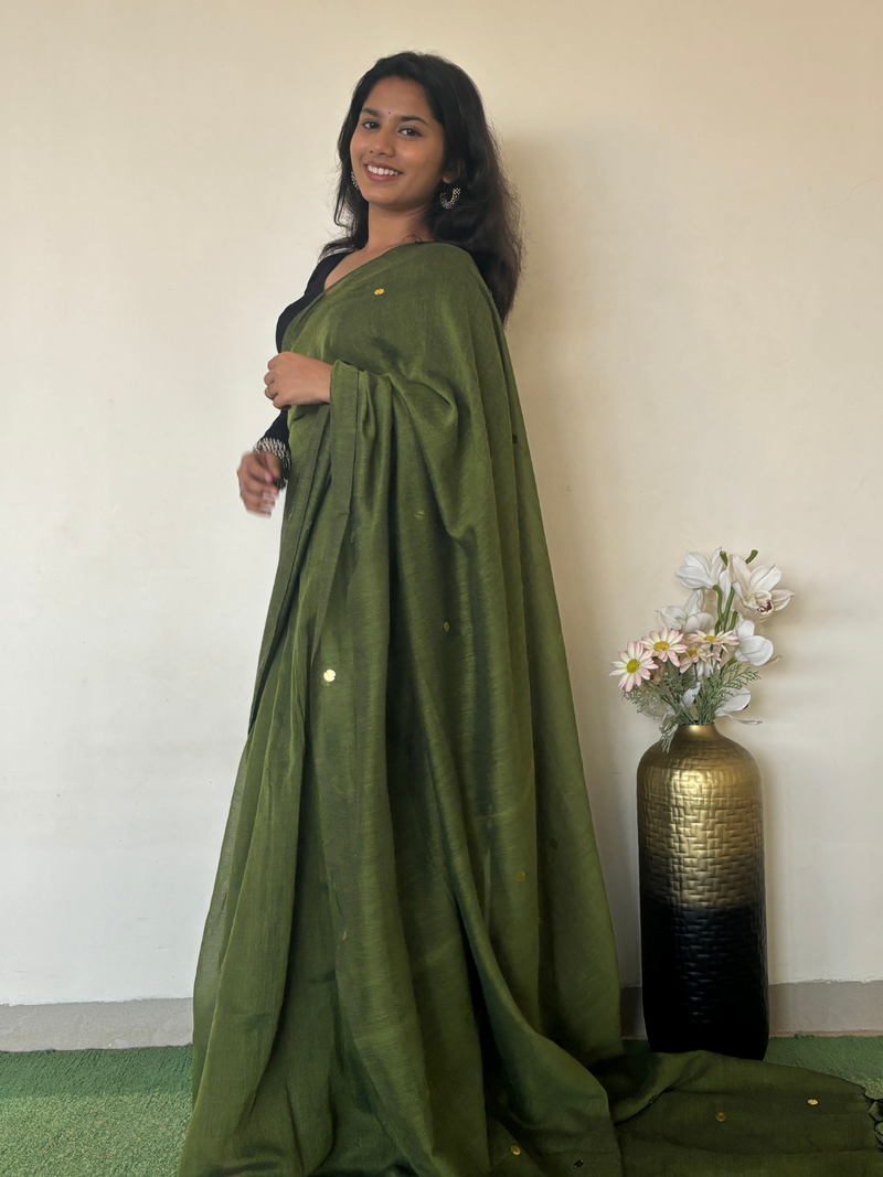 Olive Khadi Cotton Saree