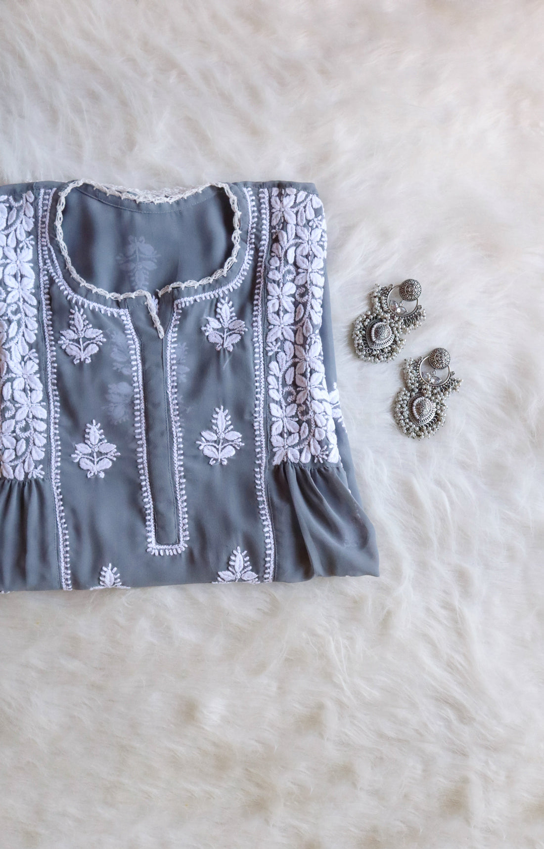 aftaab Grey &amp; White Georgette Peplum