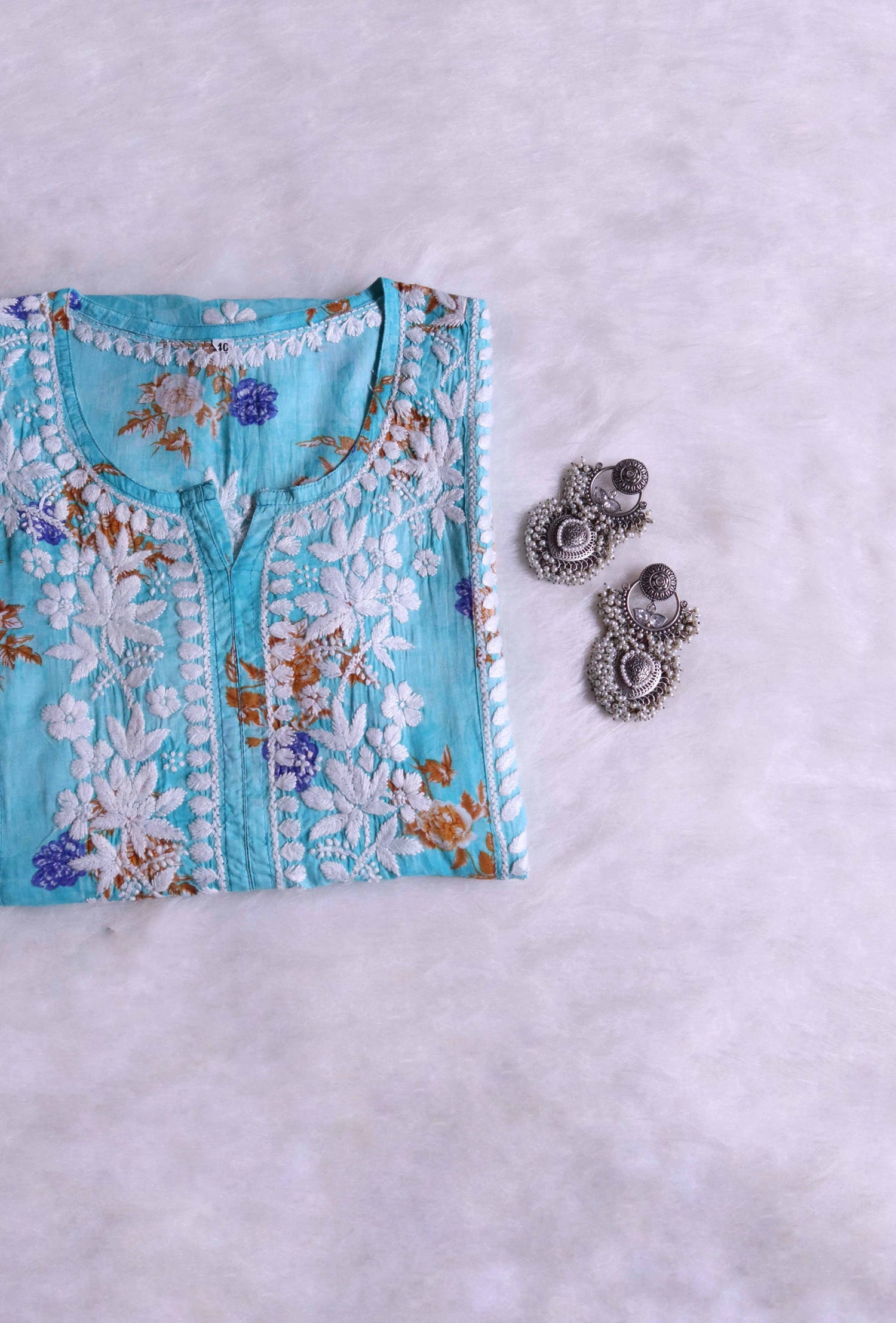 Mehar Premium Blue Floral Long MulMul kurta