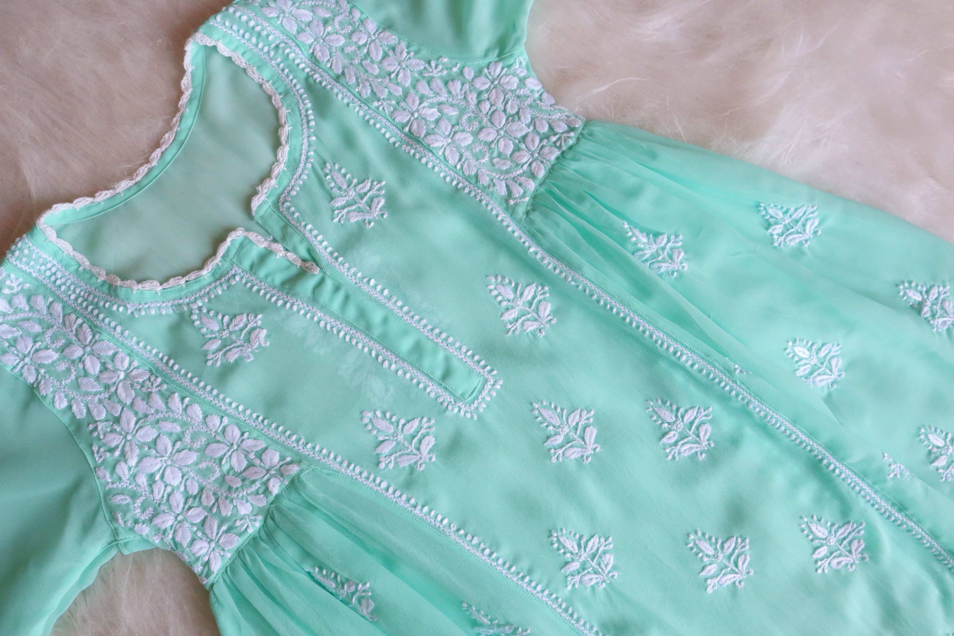 aftaab Mint Green &amp; White Georgette Peplum