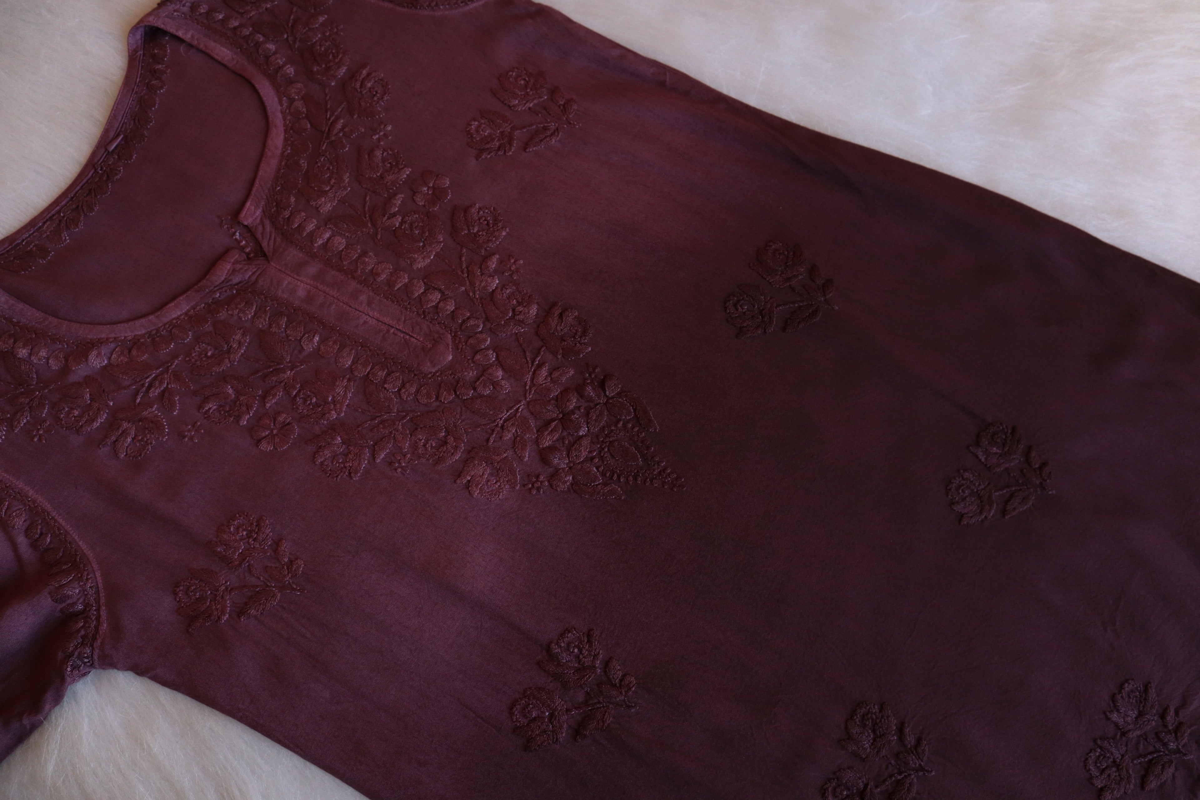 gulzar Chocolate Brown Ombre Short Rayon Kurta