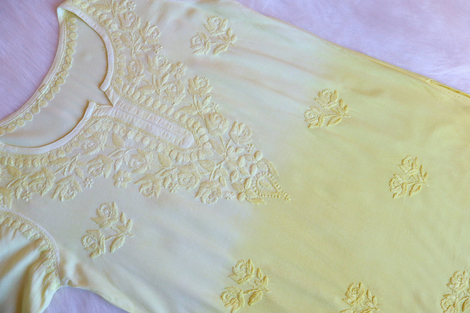 gulzar Pastel Yellow Ombre Short Rayon Kurta