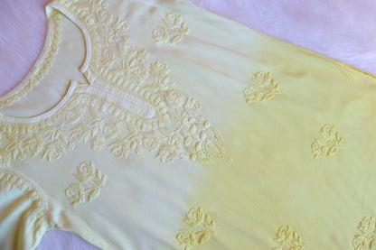 gulzar Pastel Yellow Ombre Short Rayon Kurta