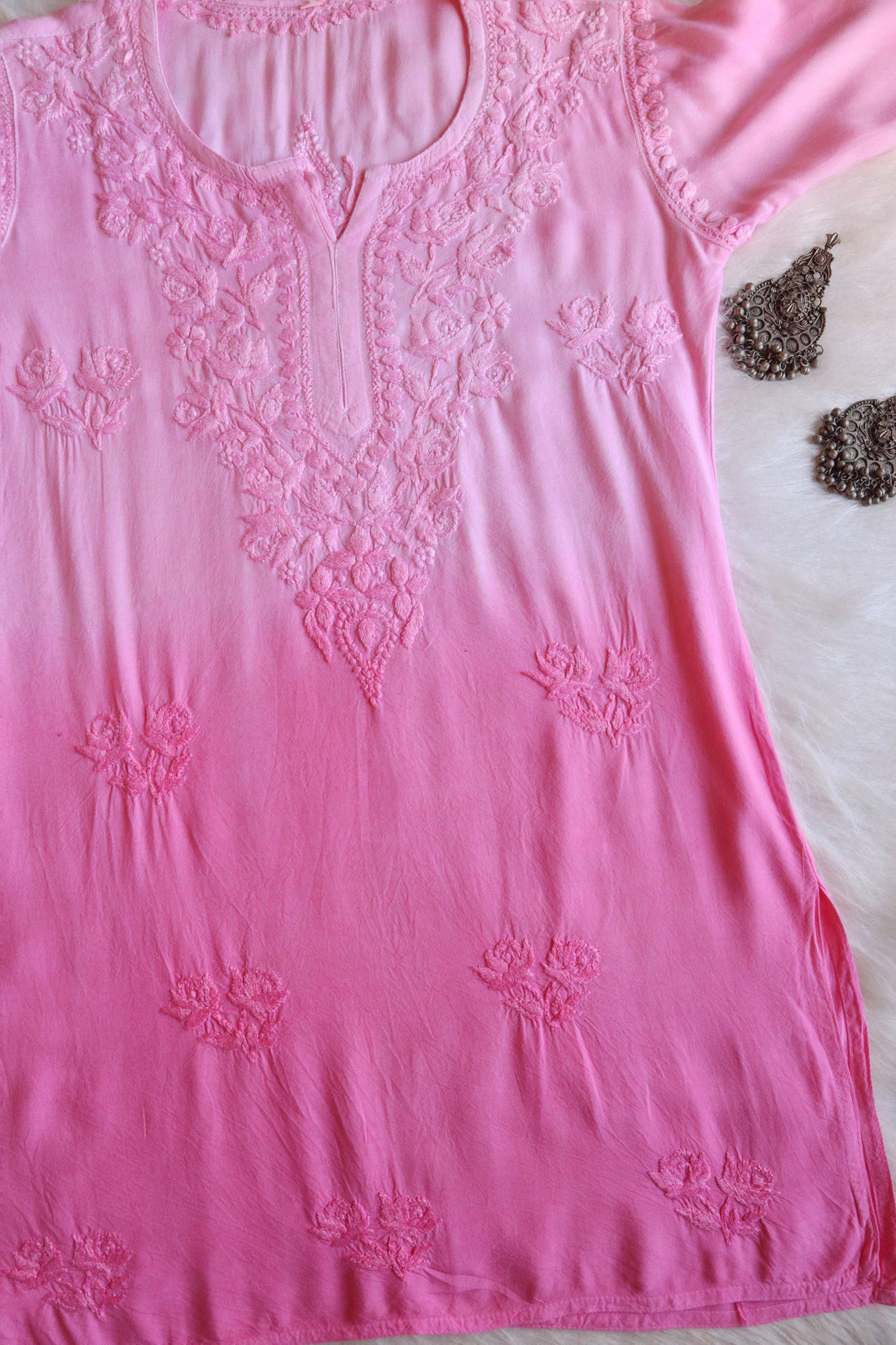 gulzar Baby Pink Ombre Short Rayon Kurta