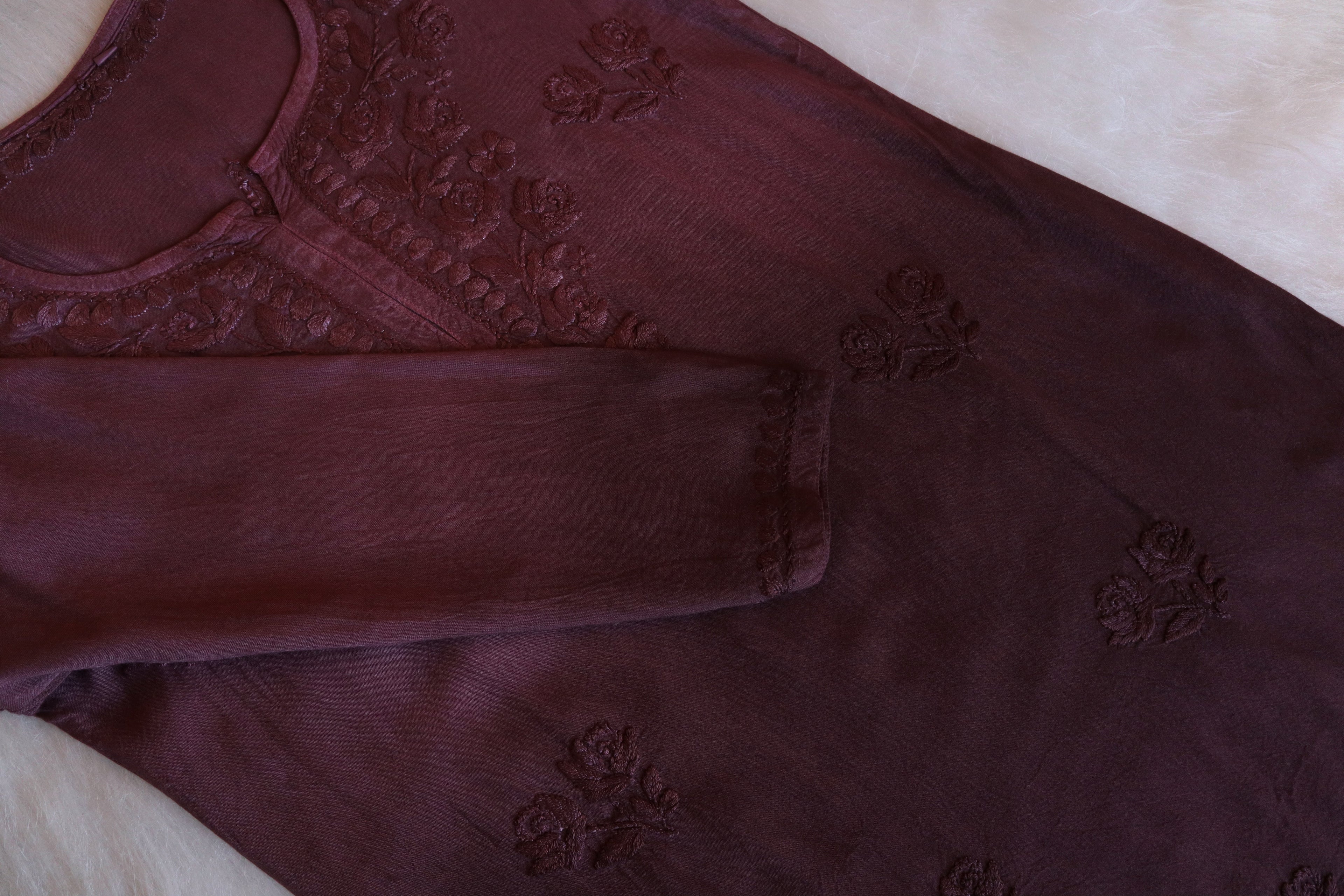 gulzar Chocolate Brown Ombre Short Rayon Kurta