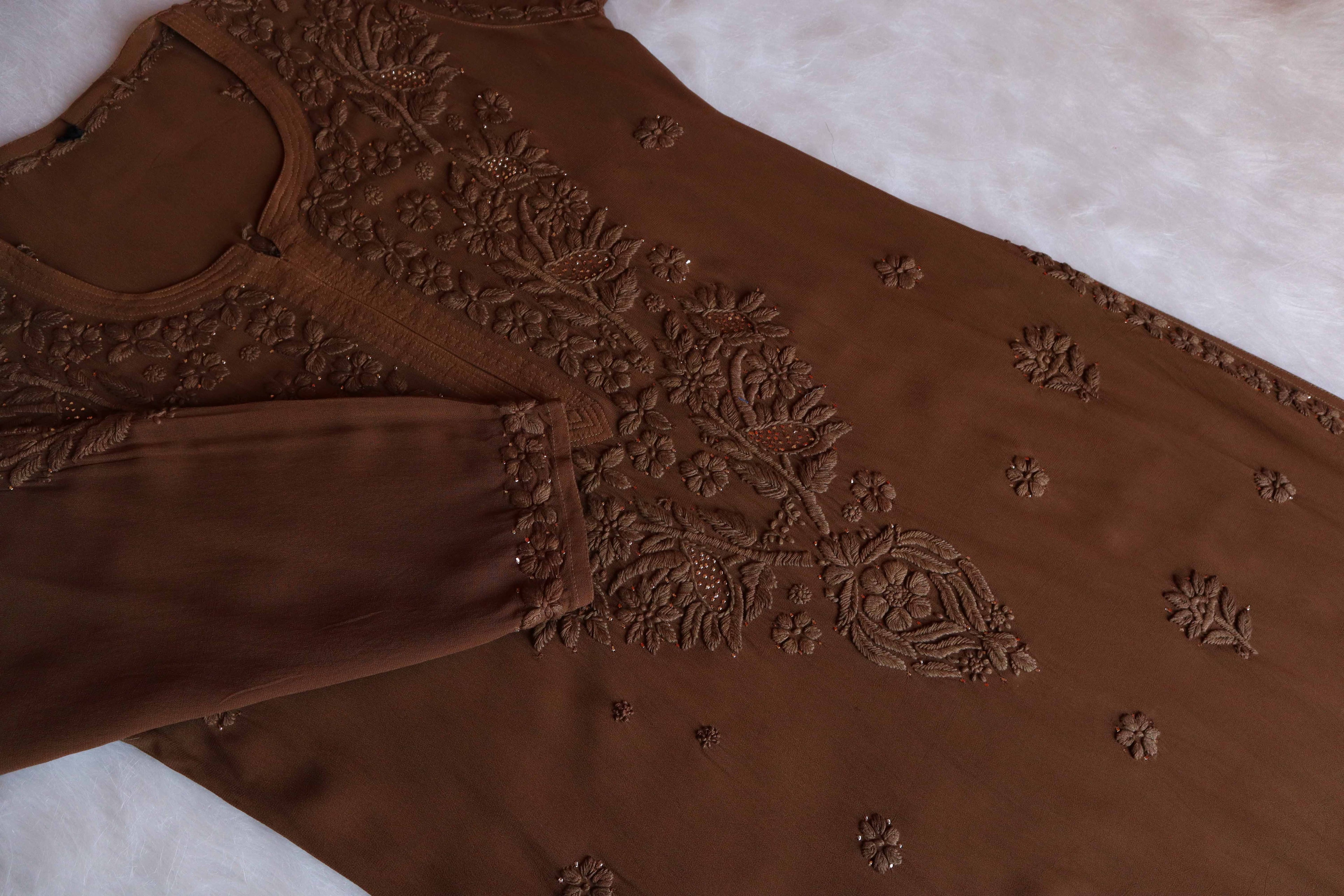 MAHIRA Chocolate Brown Viscose Georgette kurta