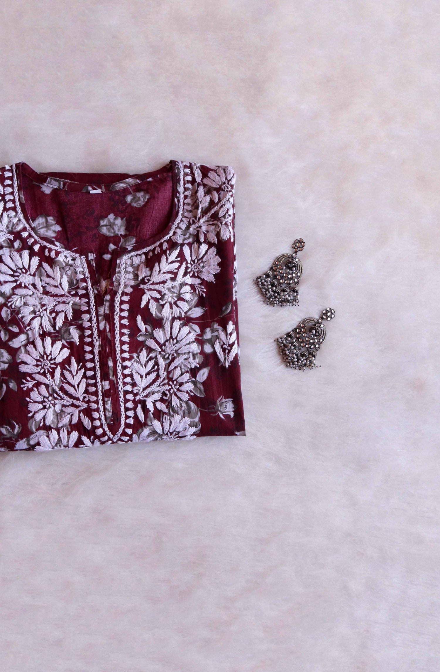 Mehar Maroon Floral Long MulMul kurta