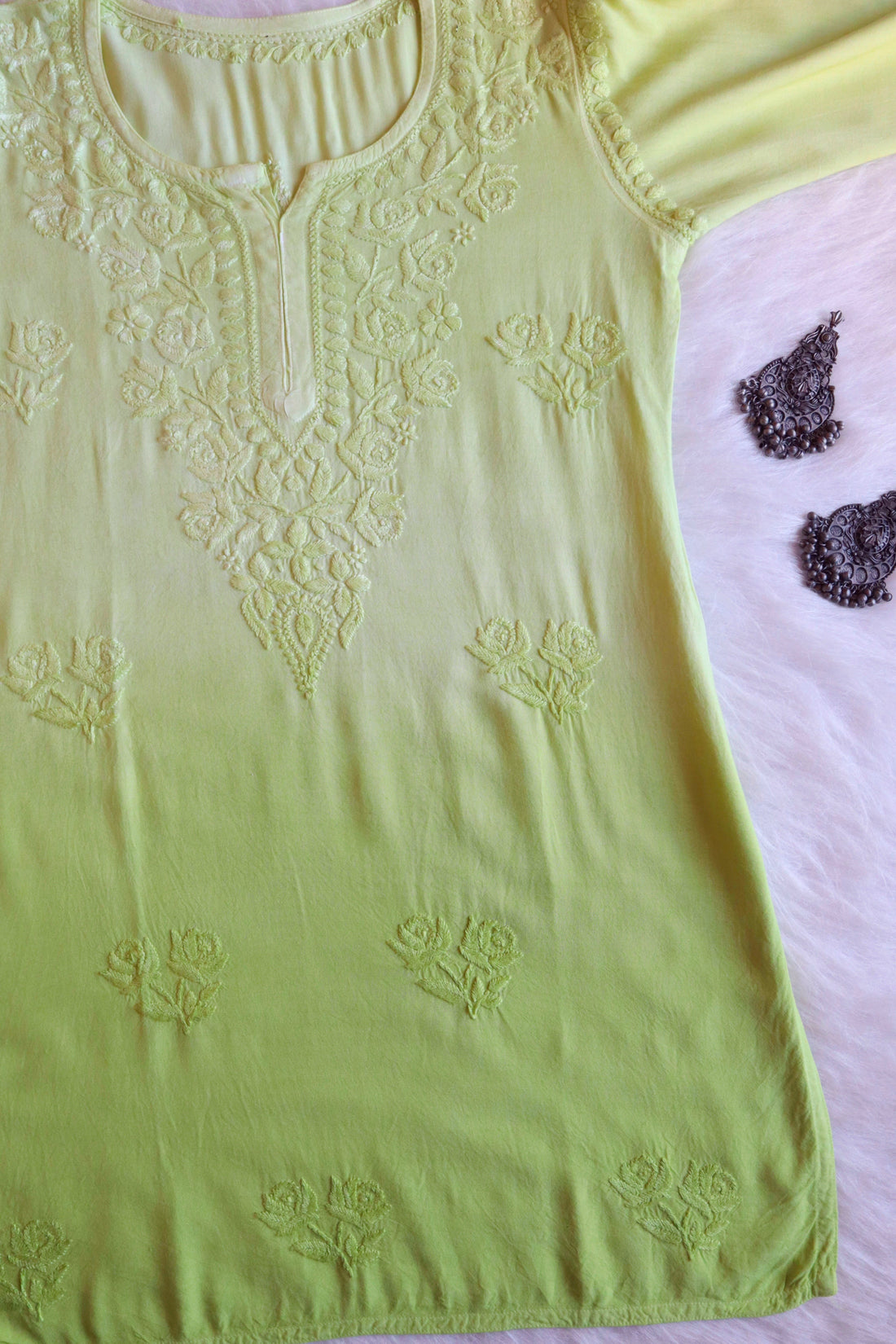 gulzar Lime Green Ombre Short Rayon Kurta