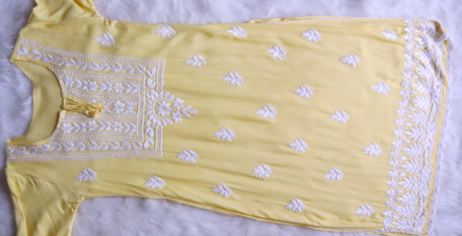 aks Pastel Yellow Long Rayon Kurta