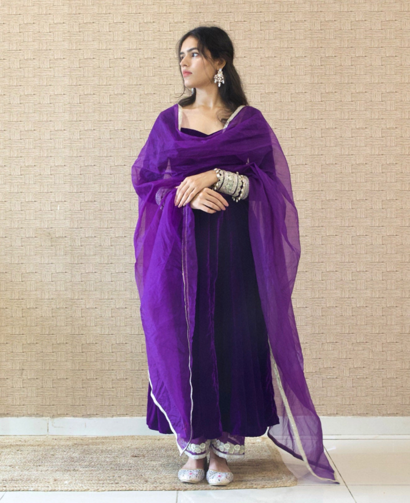 Purple velvet anarkali set