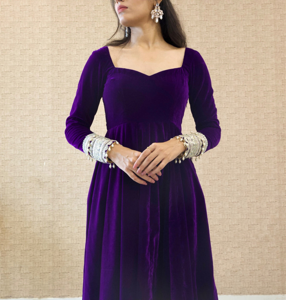 Purple velvet anarkali set