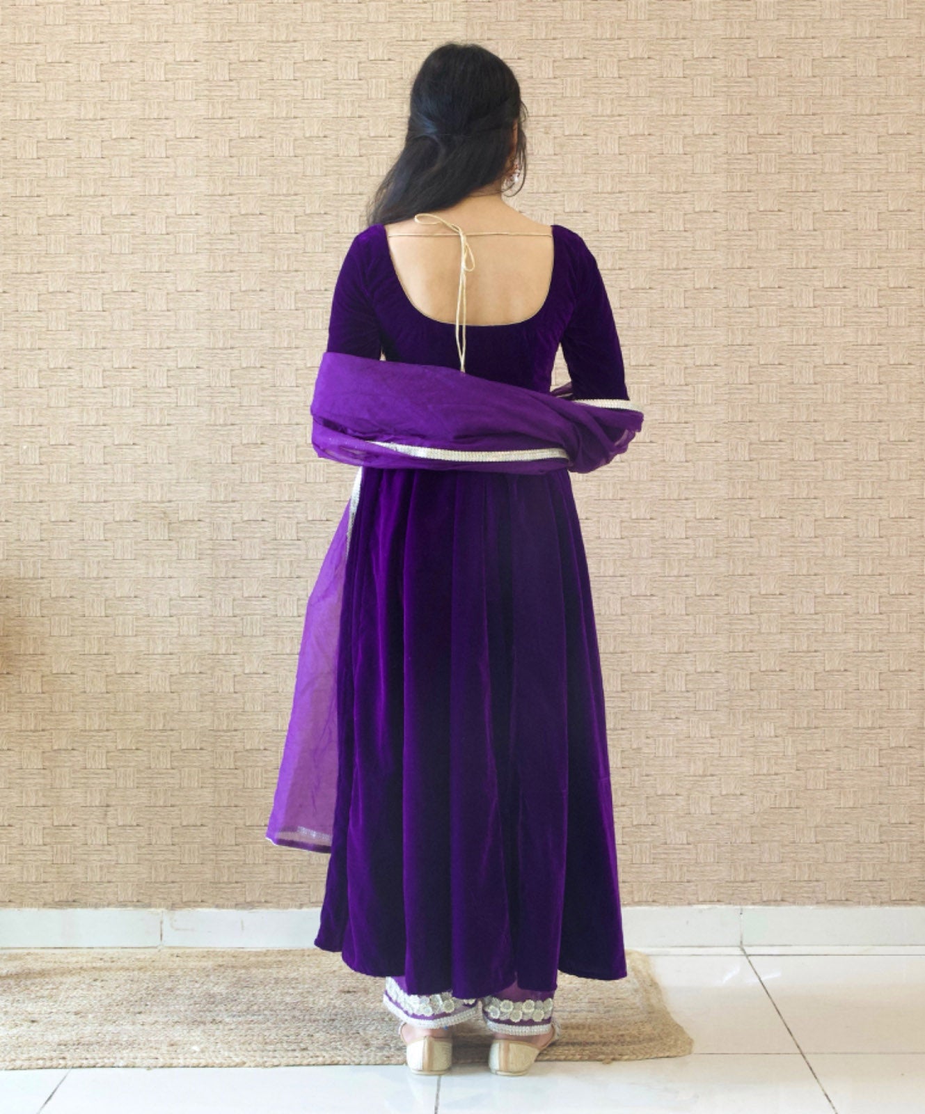 Purple velvet anarkali set