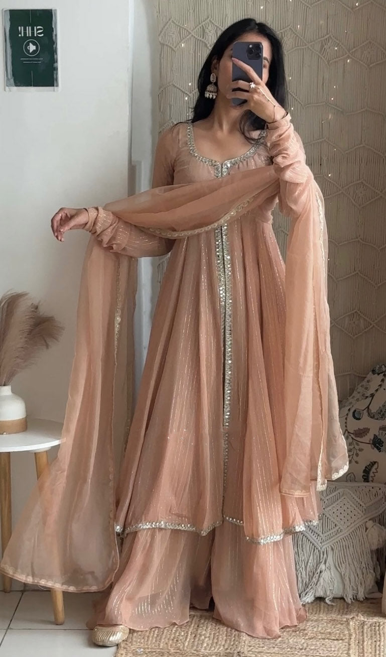 Rose Gold Lurex Georgette Anarkali Set