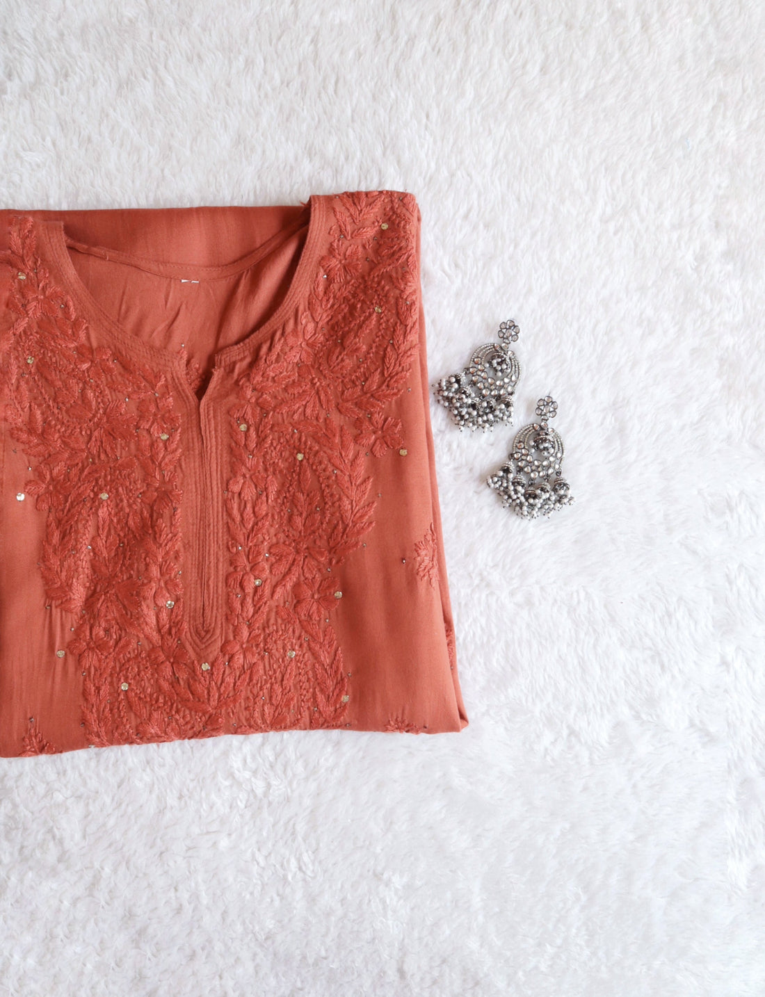 Ahana Rust Rayon sequin Long Kurta