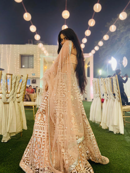 Powder Pink Foil Work Lehenga