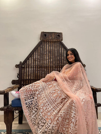 Powder Pink Foil Work Lehenga