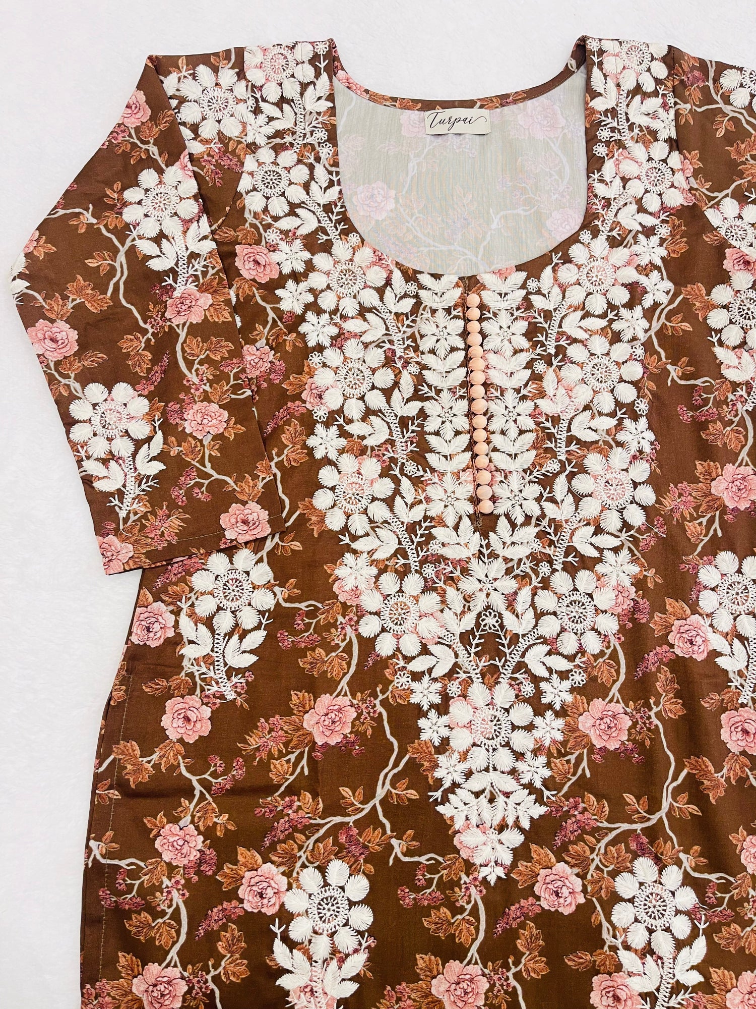 Kaveri Brown machine chikankari straight kurti