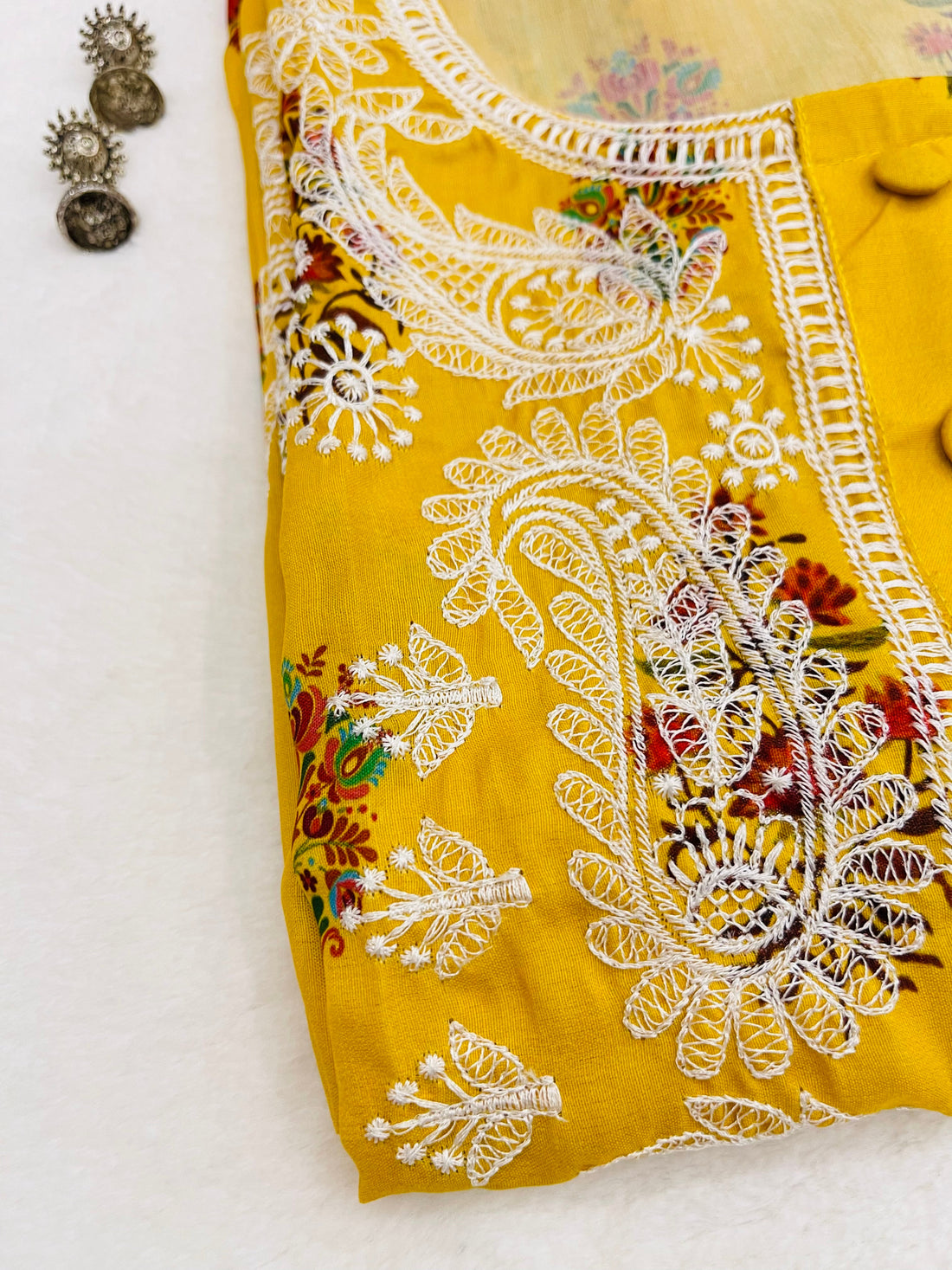 Kaveri Marigold Chikankari work Kurti