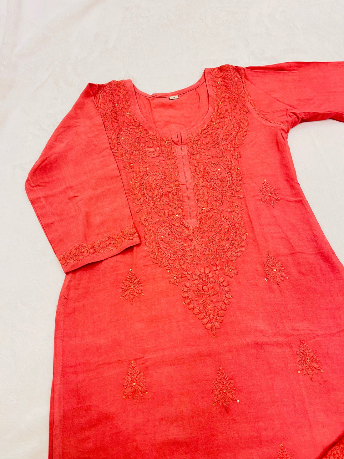 Ahana Coral Pink Rayon Sequin Embllished Long Kurta