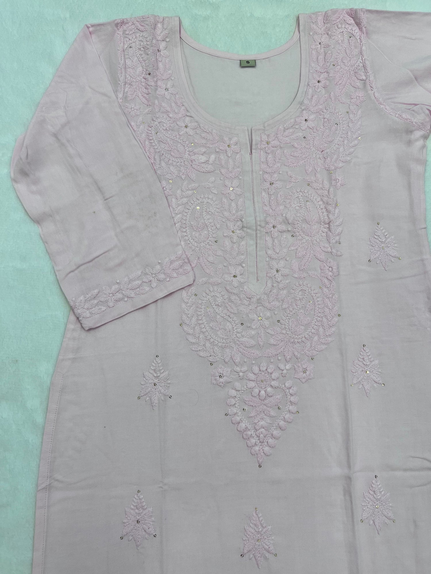 Ahana Baby Pink Rayon Sequin Embllished Long Kurta