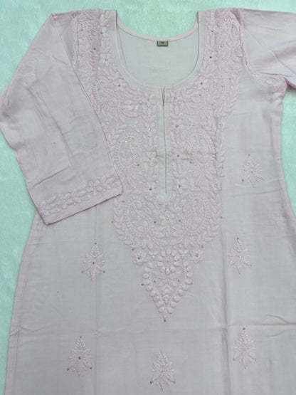 Ahana Baby Pink Rayon Sequin Embllished Long Kurta