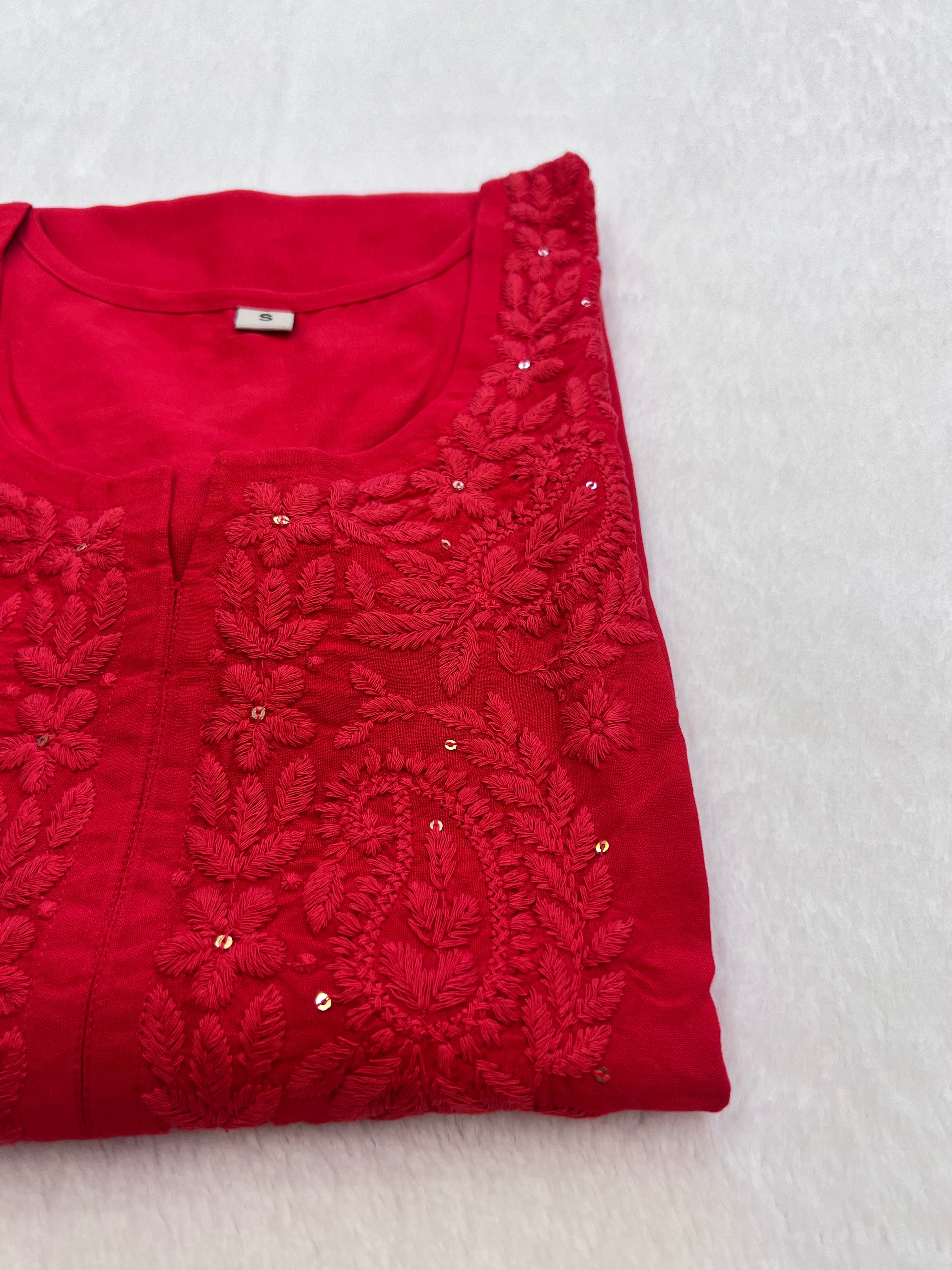 Ahana Red Rayon Sequin Long Kurta