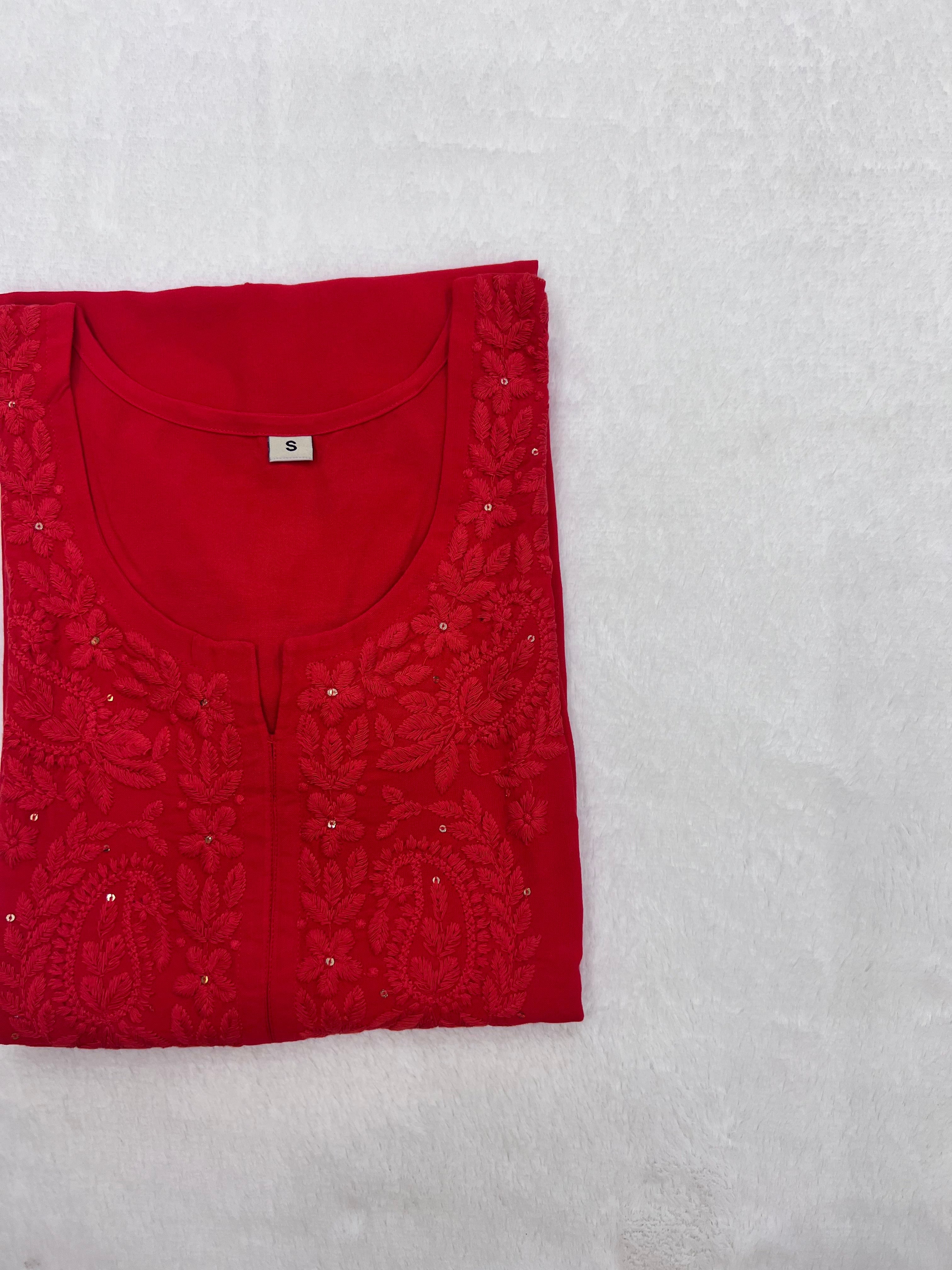 Ahana Red Rayon Sequin Long Kurta