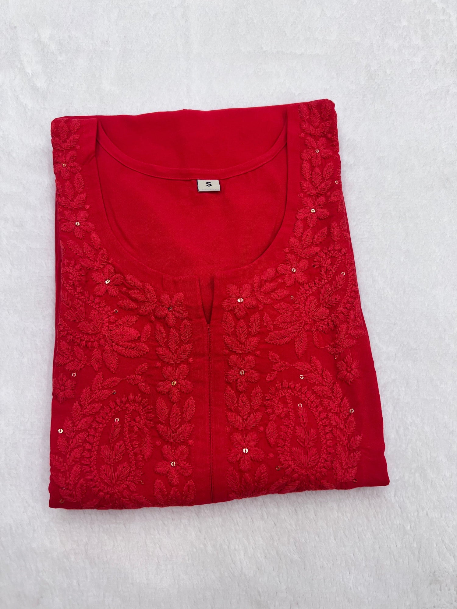 Ahana Red Rayon Sequin Long Kurta