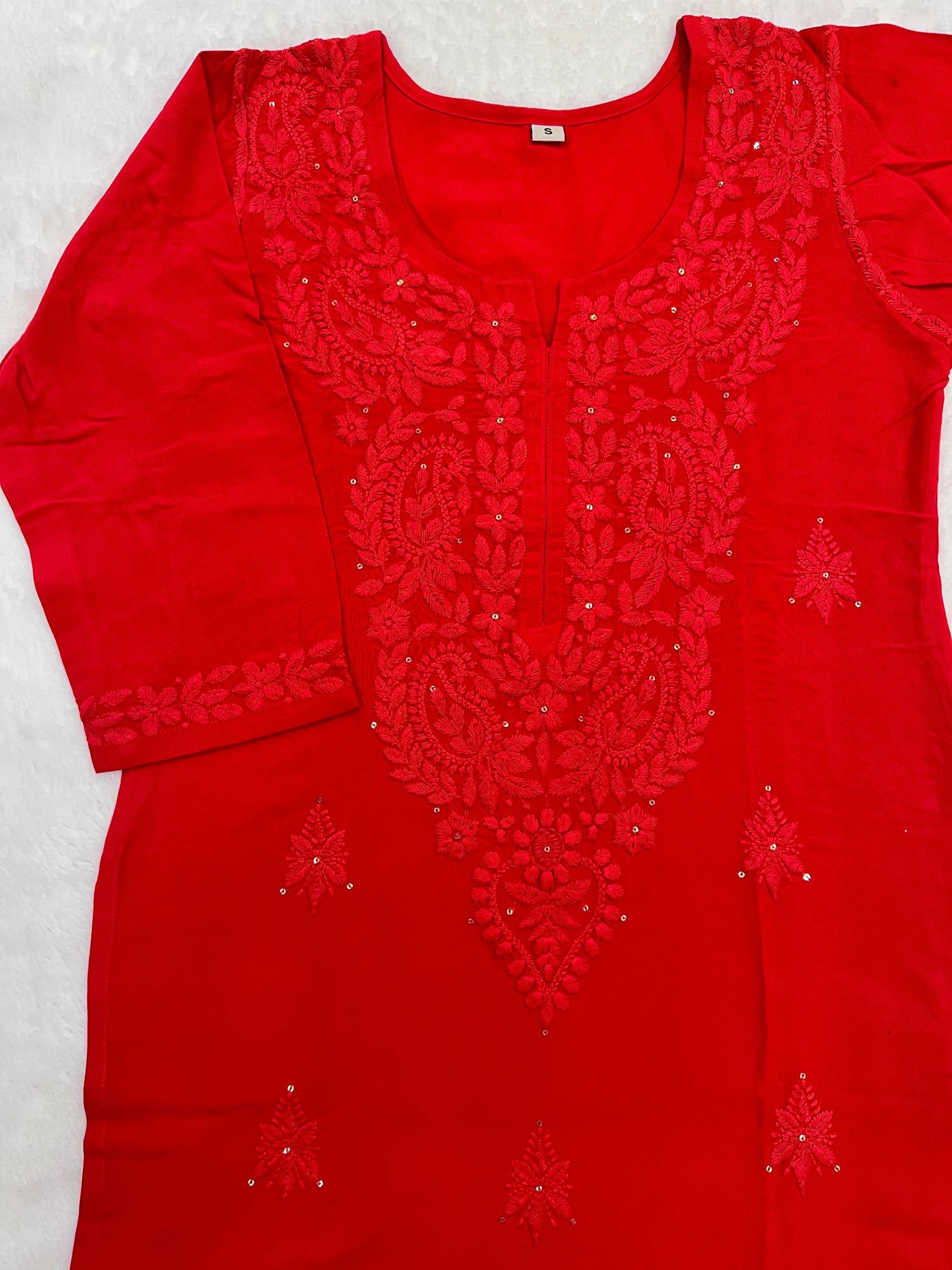 Ahana Red Rayon Sequin Long Kurta