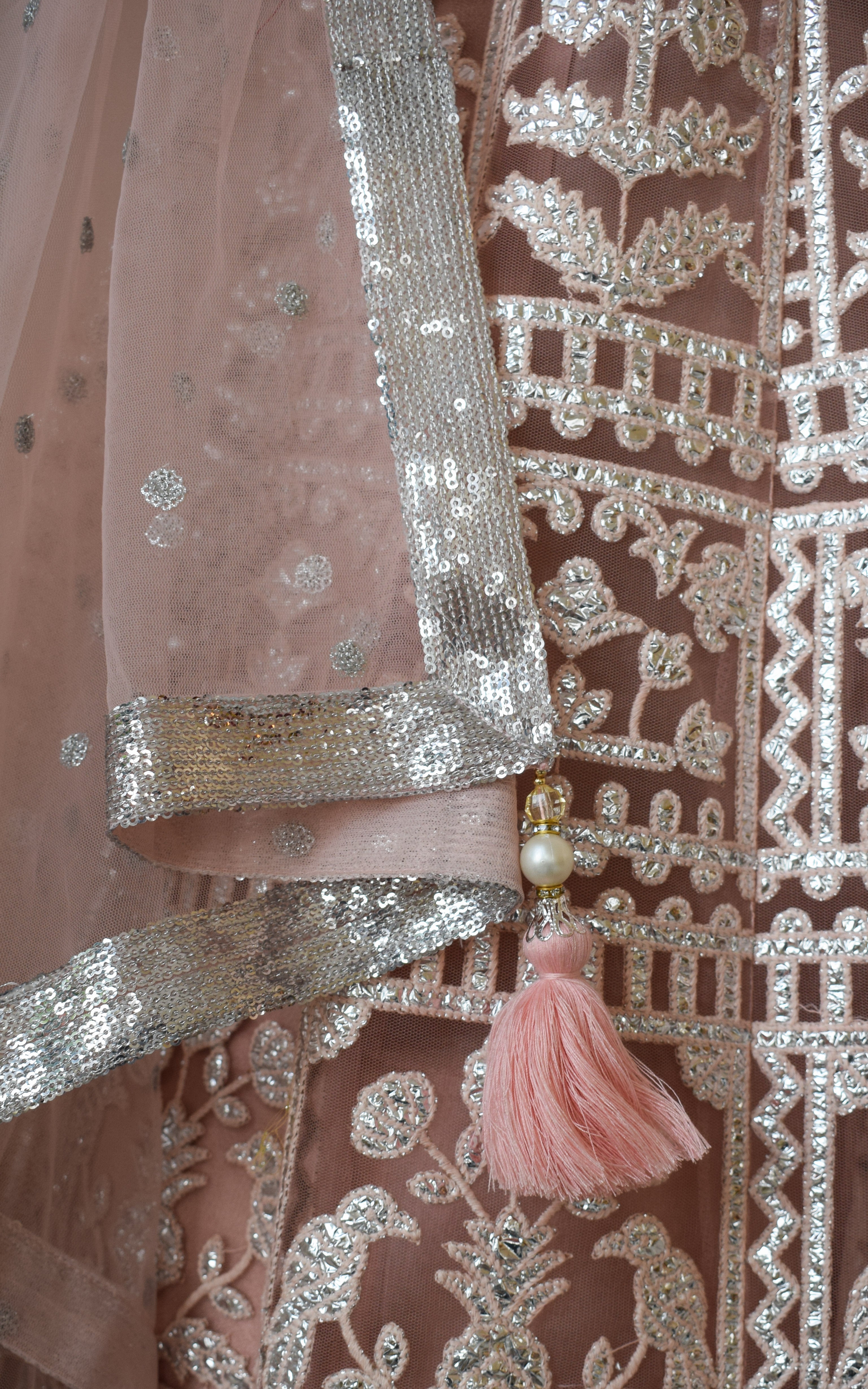 Powder Pink Foil Work Lehenga