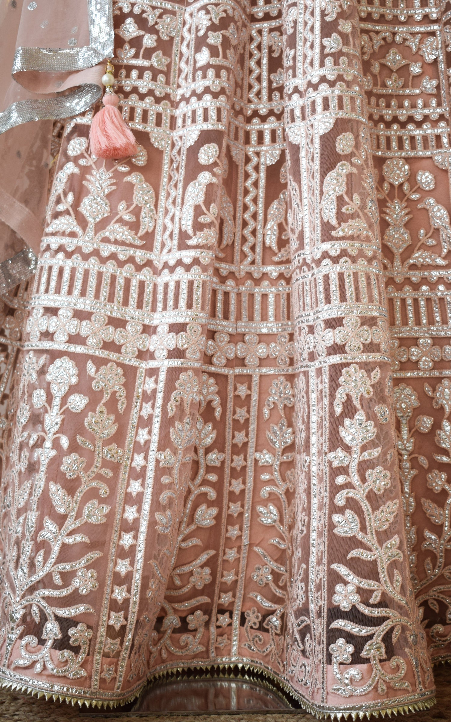 Powder Pink Foil Work Lehenga