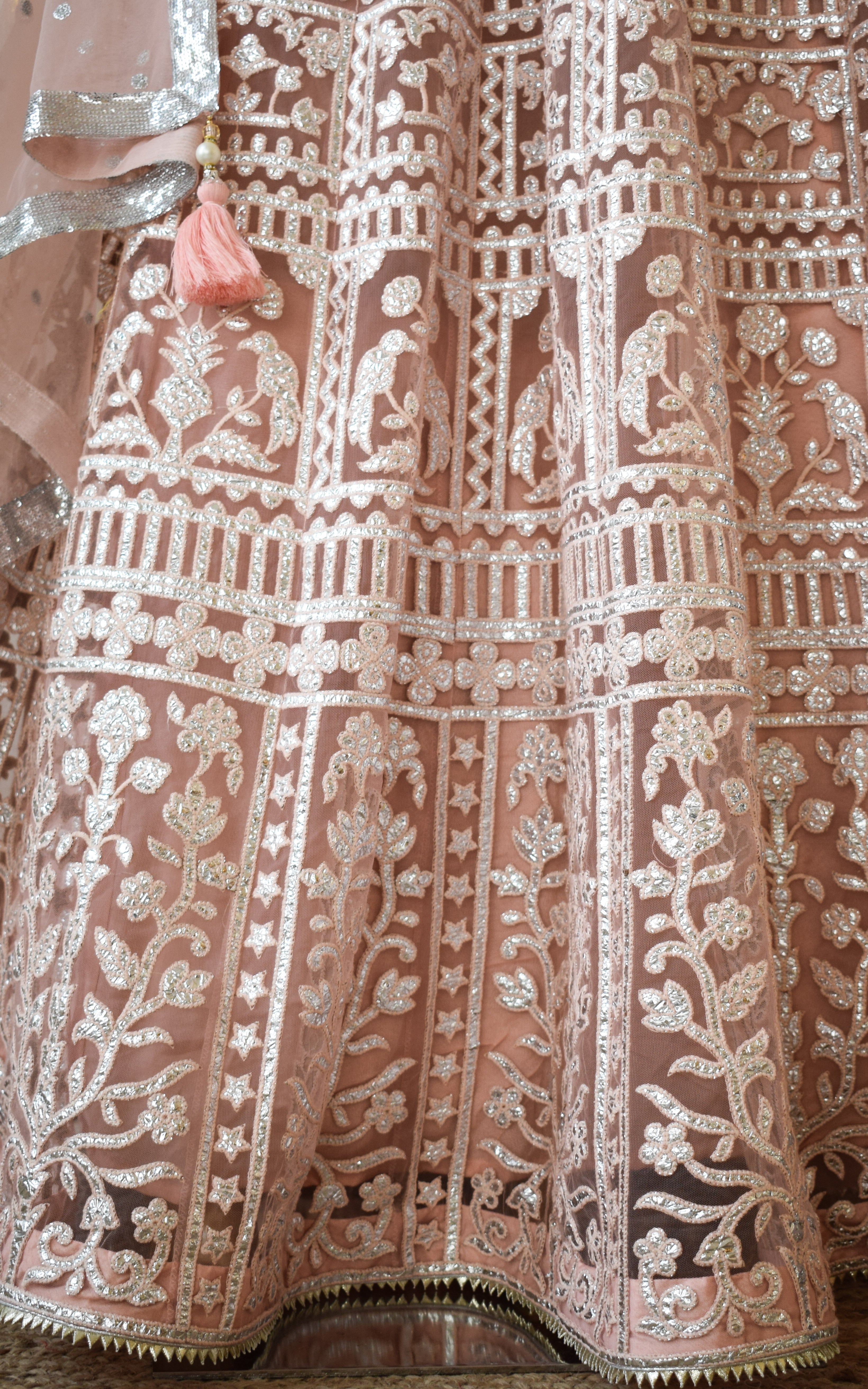 Powder Pink Foil Work Lehenga