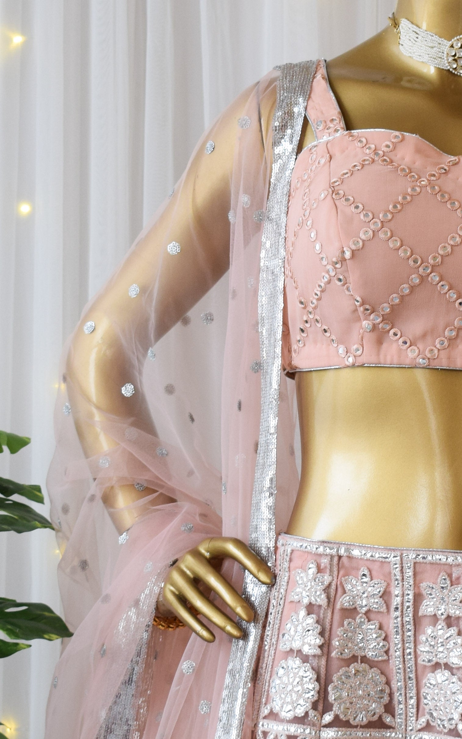 Powder Pink Foil Work Lehenga