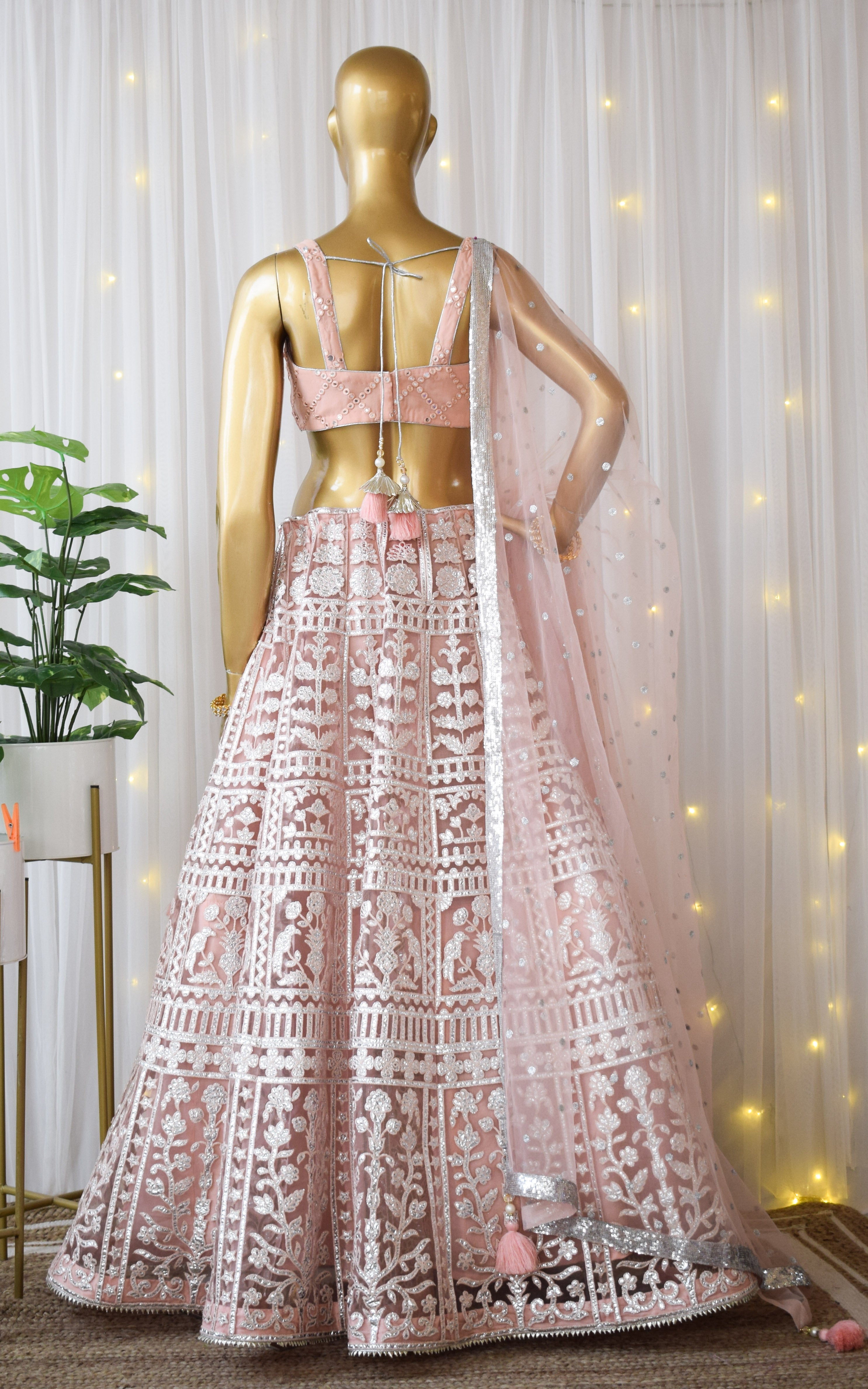 Powder Pink Foil Work Lehenga