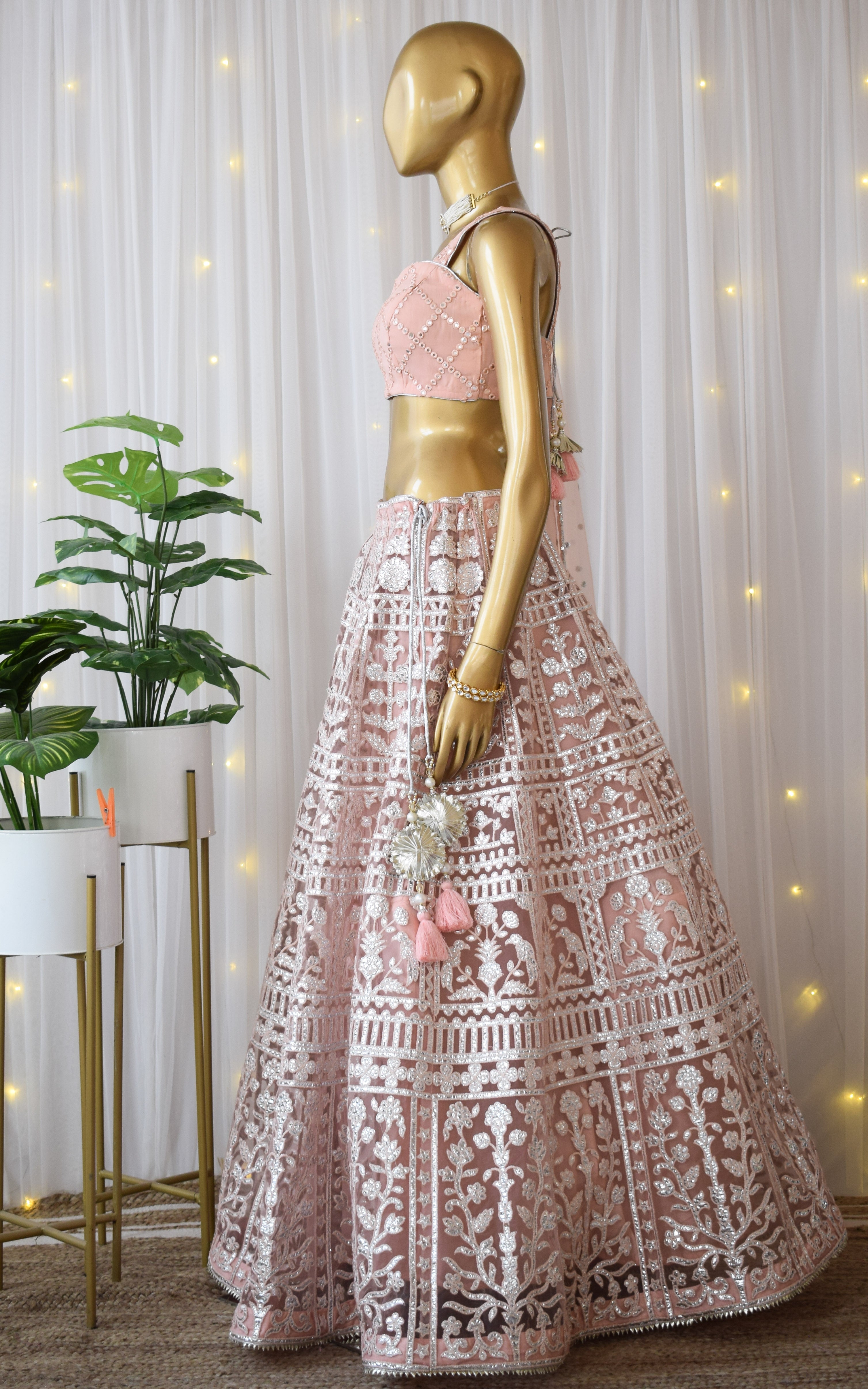 Powder Pink Foil Work Lehenga