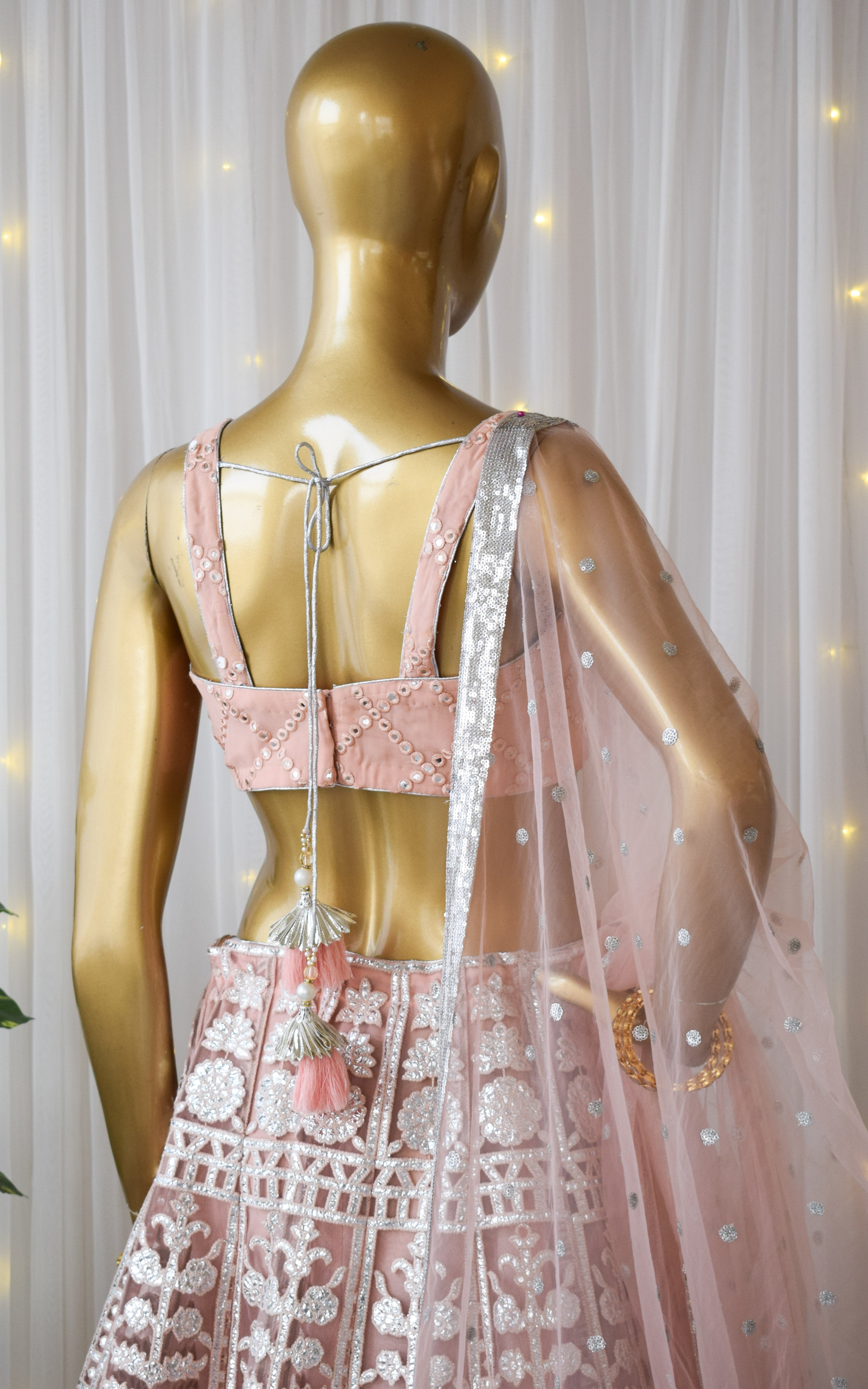 Powder Pink Foil Work Lehenga