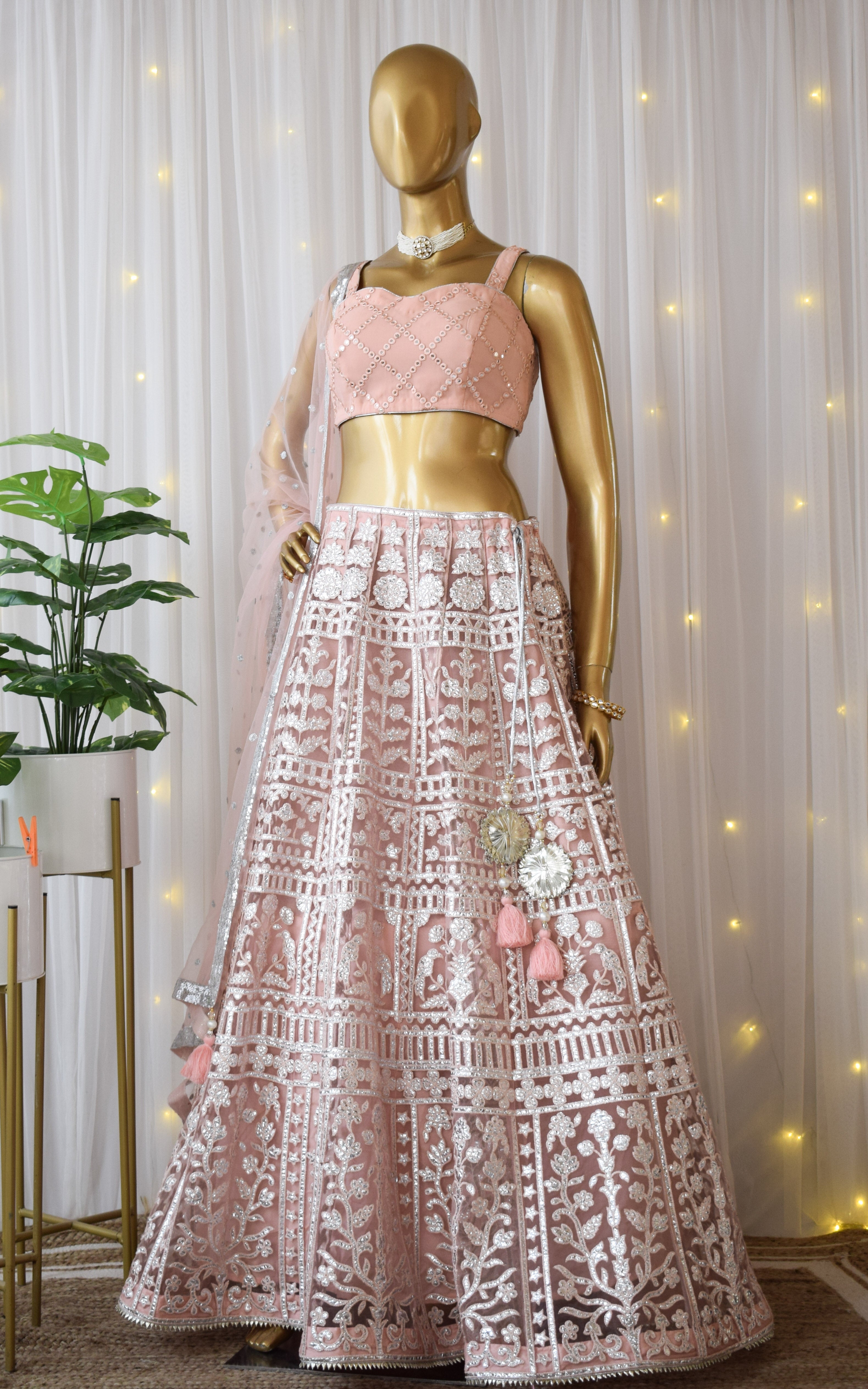 Powder Pink Foil Work Lehenga