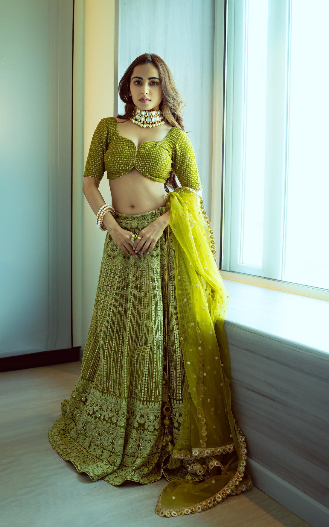 Niyati Fatnani Henna Green Kalidar Lehenga