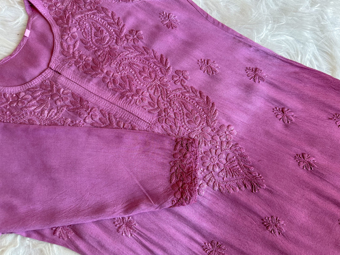 Hena Burgundy Pink Ombre Long Rayon Kurta