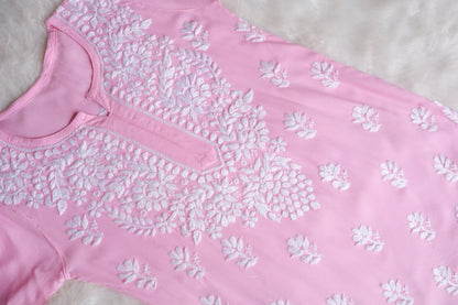 Suhana Baby Pink Short Rayon Kurta