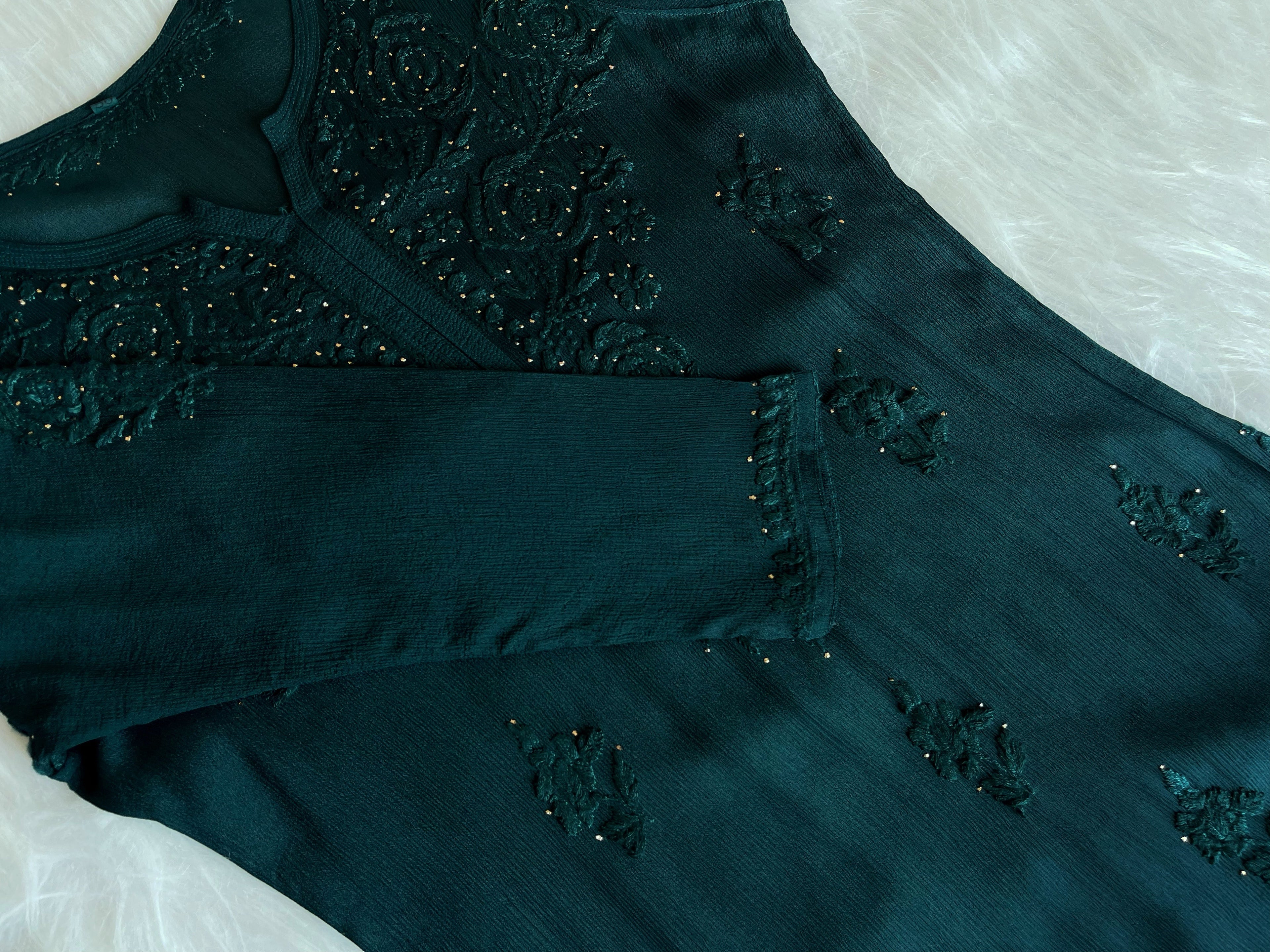 Rekha Emerald Green Pure Chiffon Kurta