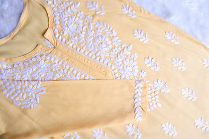 Suhana Pastel Yellow Short Rayon Kurta