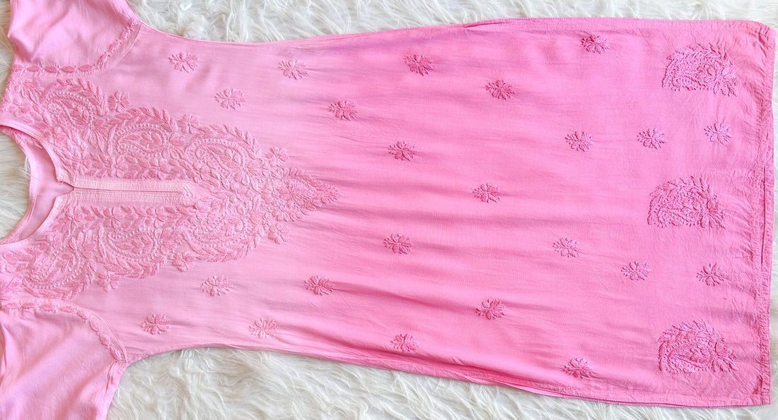 Hena Pink Ombre Long Rayon Kurta